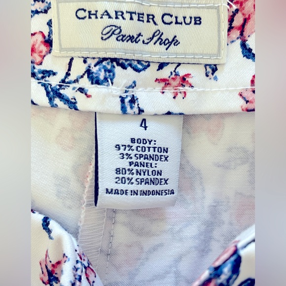 Charter Club White, Blue & Red Floral TummyControl Straight Leg Pants EUC Size 4 - Picture 8 of 10